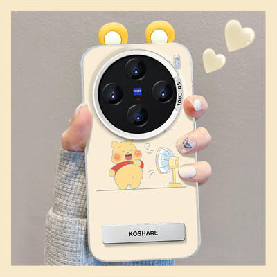 可爱维尼熊适用VIVOX300手机壳vivo耳朵x200/100ULTRA/x90/80/70/60/50彩银S19/s18/17/16/15/12带支架PRO套