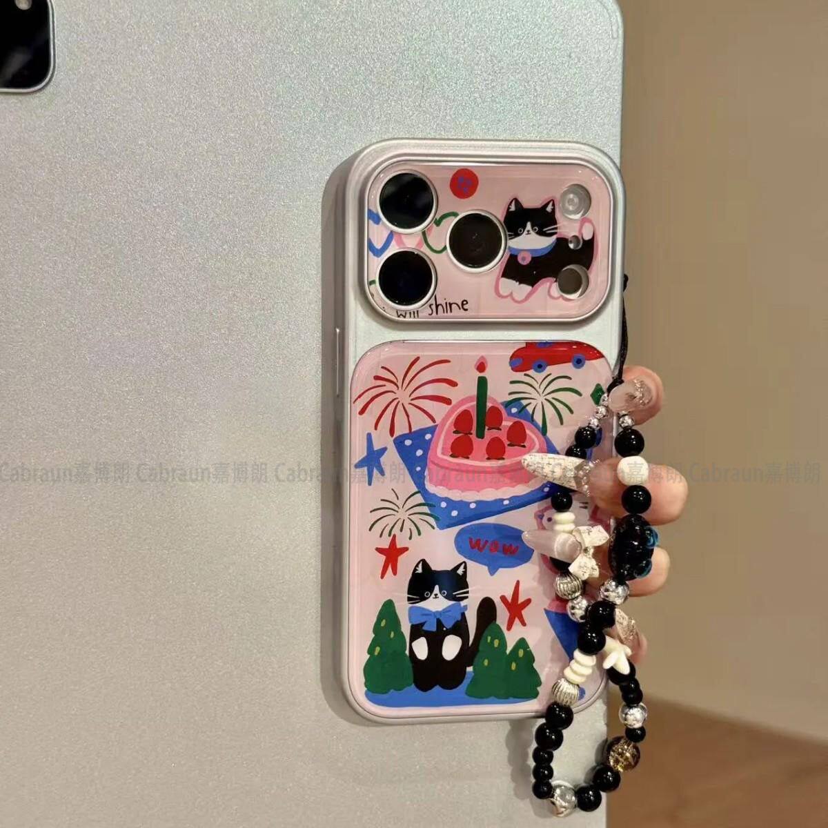 童趣涂鸦黑猫适用苹果17air手机壳十七六iPhone16pro