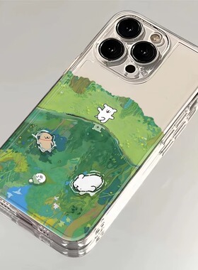 春日游水线条小狗适用三星s23ultra手机壳Galaxy可爱s23+/s22plus透明21露营套NOTE20新款S23FE全包ultra/a54