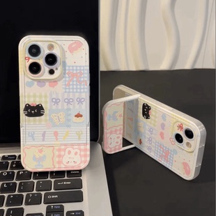 猫咪兔子IQ0012手机壳iqoo10格子ins风icooZ9TURBO爱酷z9 7x粉色NEO9 5翻盖支架U3X防摔Z5X全包套 6se