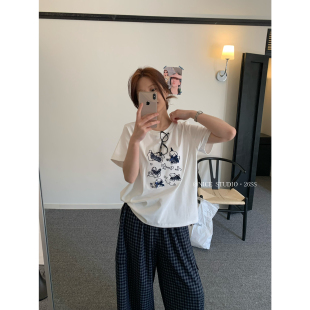 T恤w63806 2026夏上新韩系刺绣蝴蝶结小狗短袖 奶思家NICE STUDIO