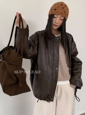 【6-UP】正品！2025秋冬韩系翻领夹棉皮衣外套夹克慵懒极简50257