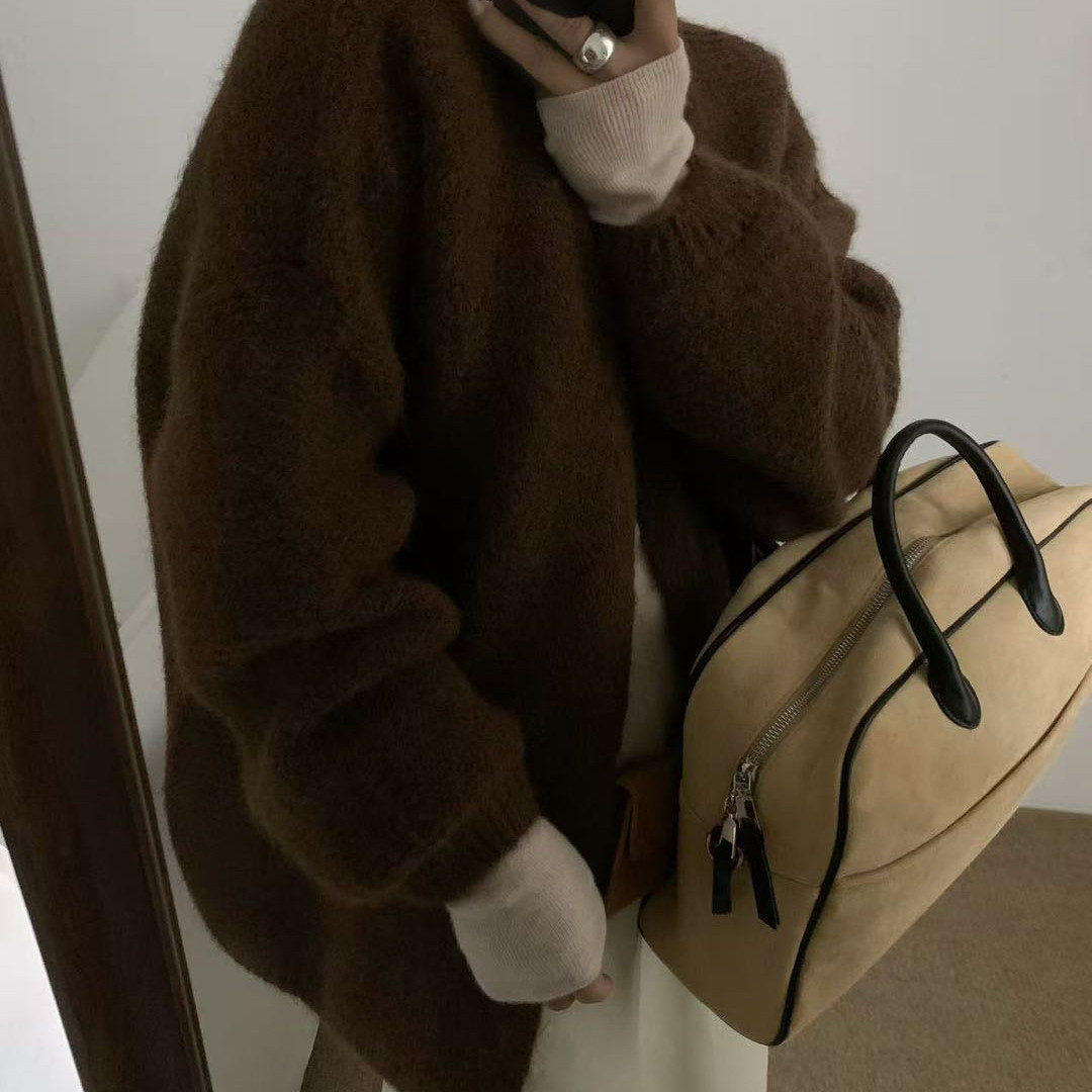 【汐柚·Seyu】正品!韩系氛围感宽松深棕软糯开衫保暖毛衣25261