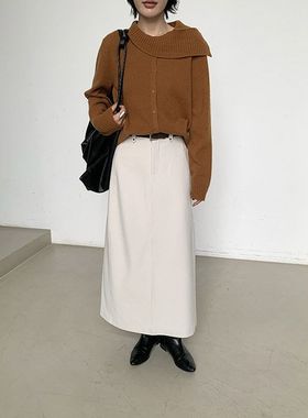 秋上新！【MMC】韩版高级感后开叉a字直筒裙半身裙(配腰带)21031