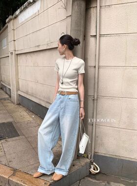 TTOOVOUIS 2026春夏新款6155弹力打底配小马项链正肩短袖T恤女