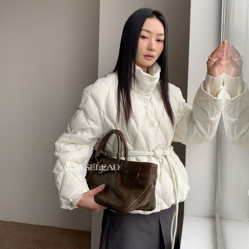 UP韩版立领菱形格羽绒服外套女