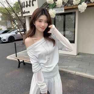 苏珊 T恤女装 2026新款 小众别致显瘦假两件上衣3229S 温柔系带长袖