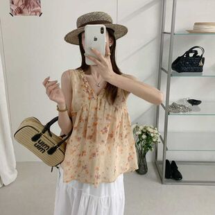 苏珊SUSAN 韩系V领碎花雪纺上衣2026夏季款显瘦无袖背心小衫SI292