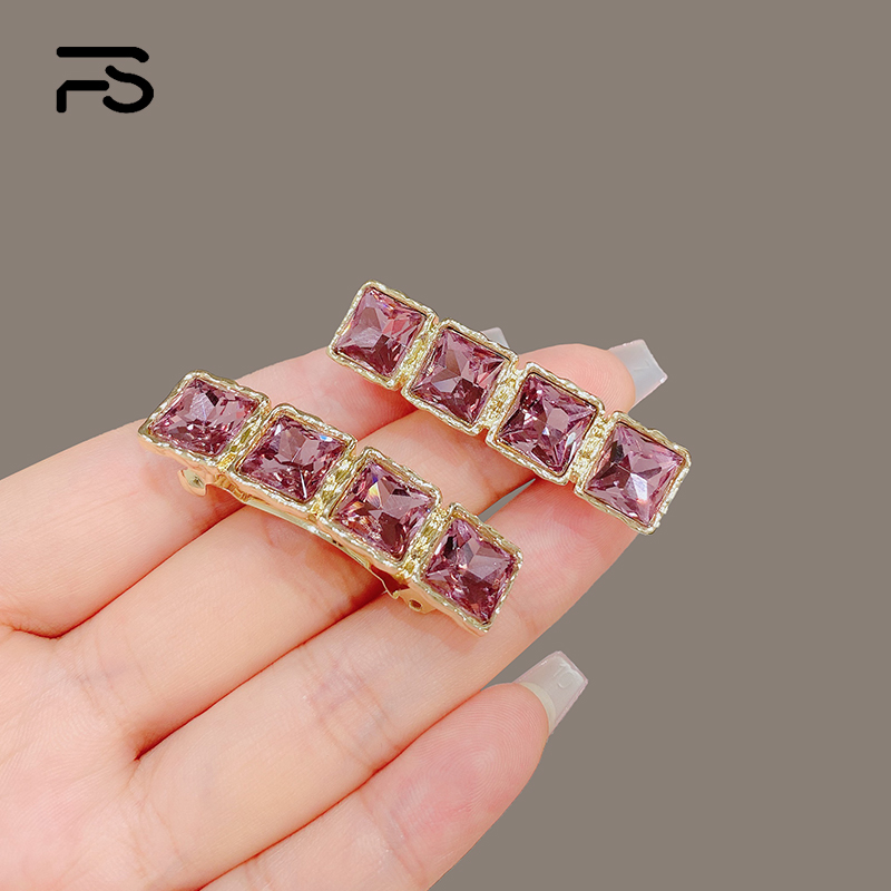 妃晟弹簧夹合金日韩水晶方块发夹