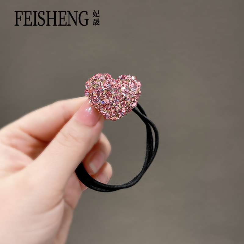 韩国高级感水钻头绳爱心气质发圈