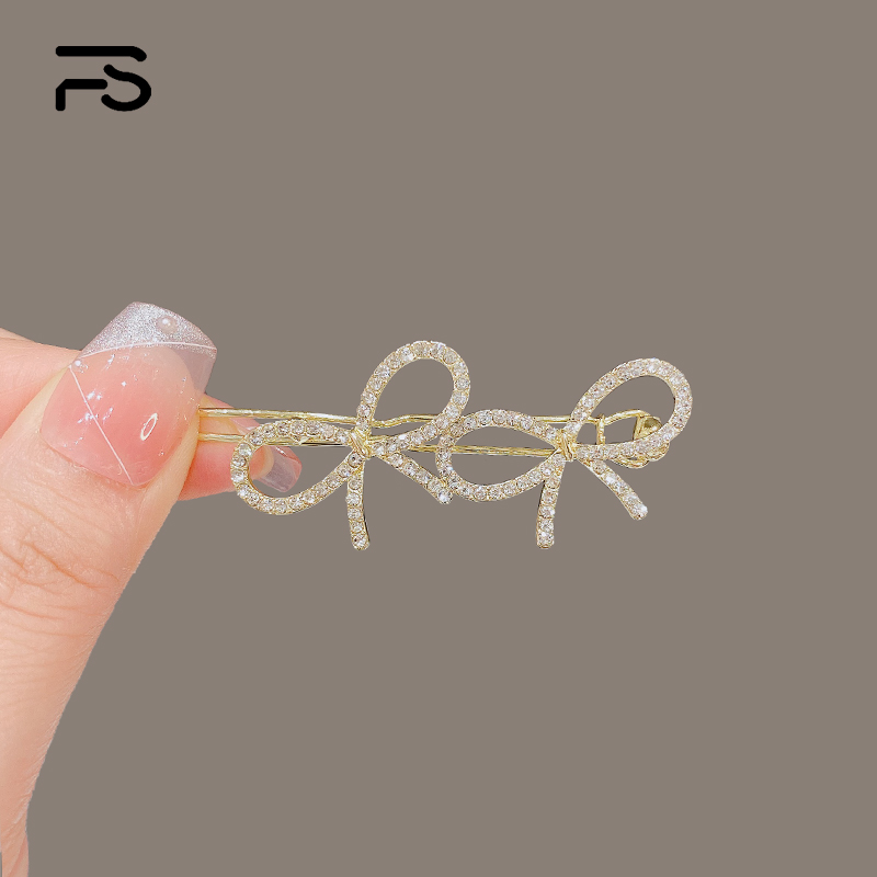 妃晟青蛙扣合金水钻蝴蝶结发夹