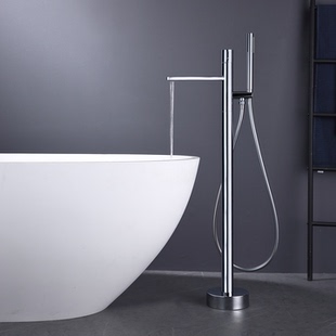 精铜铸造浴室浴缸龙头落地淋浴龙头缸边式拉丝金多功能双出水模式