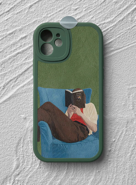 闲暇看书时光适用iPhone17promax苹果15机壳米14u小众艺术nova13小羊皮荣耀200全包防摔软壳pura80华为mate60