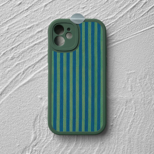 蓝绿条纹~复古适用苹果17promax手机壳全包iPhone14小米15华为mate60硅胶P80小羊皮vivo荣耀300防摔nova红米k