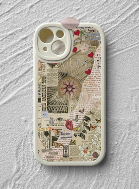 美式复古报纸拼接适用苹果15promax手机壳13全包12小米14华为mate60硅胶p70小羊皮nova11防摔oppo创意vivos18