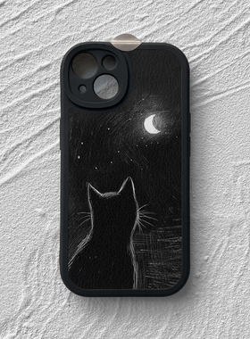 猫赏月iphone16promax手机壳小众文艺苹果15pro小米14华为pura70适用mate60新款小羊皮nova12荣耀200vivox100