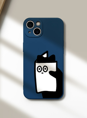 原创装看书猫咪苹果17手机壳小米15可爱iPhone14promax蓝色nova13液态硅胶荣耀200防摔mate60保护p80软适用19