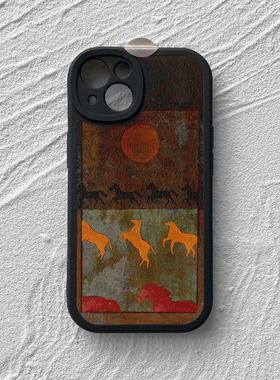 赤日奔马适用iphone17手机壳苹果16promax小米17复古艺术华为mate60nova14全包P80荣耀400vivo一加oppo小羊皮