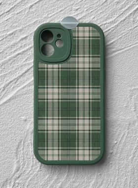 绿色格子纹适用iPhone17promax苹果15小米16华为mate70nova13秋冬氛围p80荣耀400vivoX200小羊皮手机opporeno