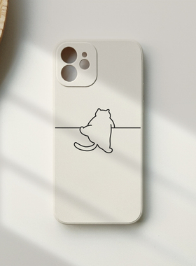 可爱线条猫手机壳苹果17promax小米15液态nova13硅胶iphone14软oppo荣耀200全包vivox90适用p80华为mate60s18