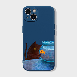 猫鱼对视~可爱卡通适用16苹果15promax手机壳13小米14华为mate60硅胶软壳P70nova12一加oppo荣耀200vivo全包