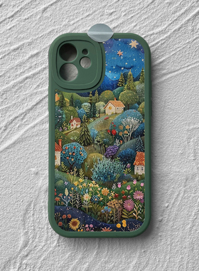 梦幻森林插画iphone16promax手机壳卡通少女心苹果14小米15华为p70适用mate60软nova13荣耀200vivox100红米k