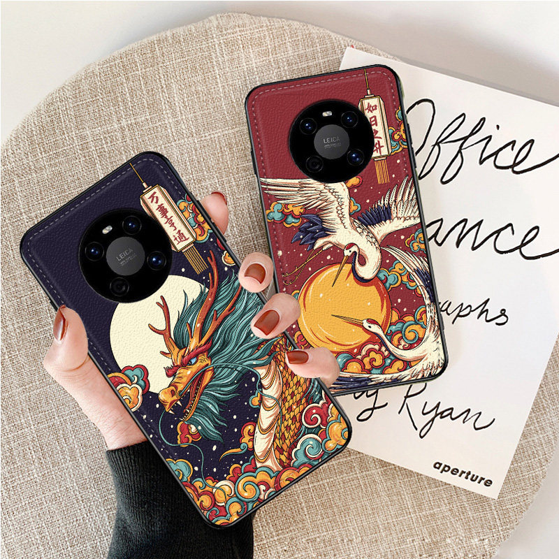 适用于适用于华为mate40pro手机壳皮纹40pro+中国风3