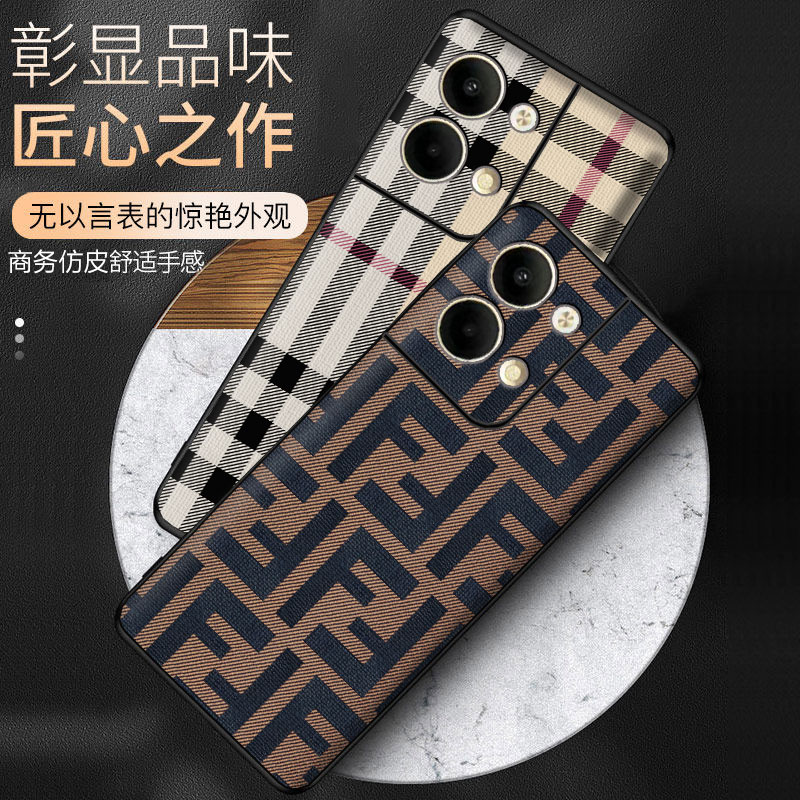 欧美格子潮牌适用于opporeno9手机壳商务皮革新款reno9pro软边保护套仿皮休闲全包镜头reno8防摔轻奢男