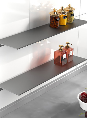 厨房长型置物架墙上一字隔板卫生间粘墙置物架铝合金储物架子壁挂