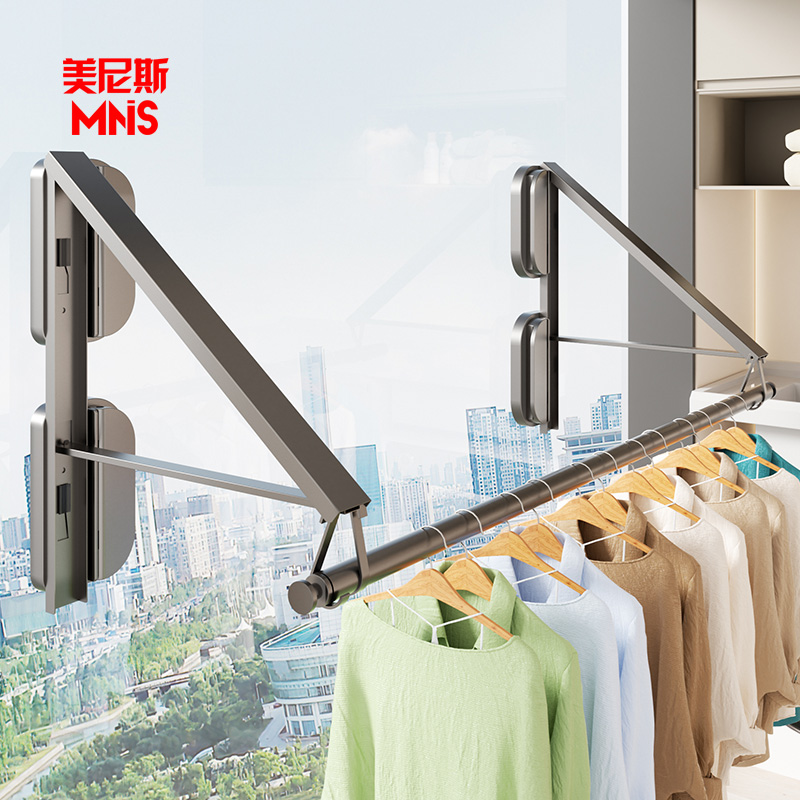 阳台隐形晾衣架可折叠壁挂吸盘晾衣杆室内免打孔窗户伸缩晾晒神器