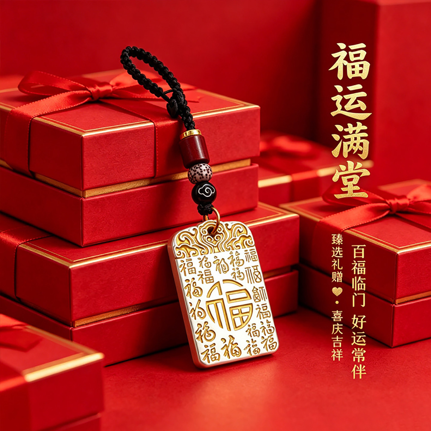 百福无事牌挂绳车钥匙扣挂件