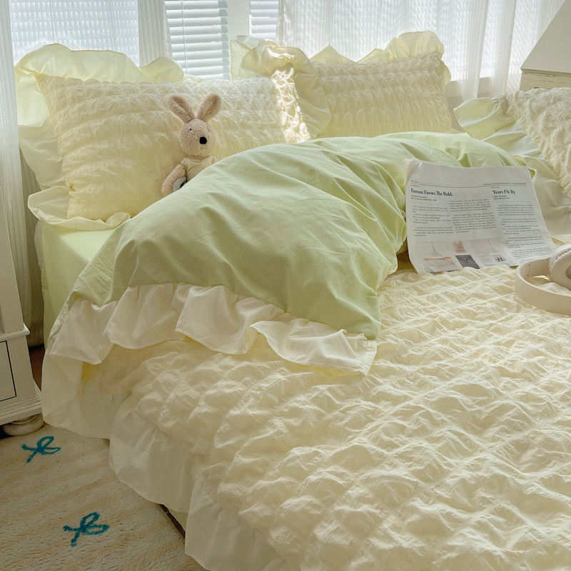 公主风泡泡纱水洗棉床上四件套小清新床单被套宿舍床笠三件套床品