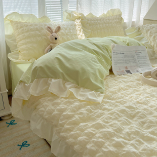 公主风泡泡纱水洗棉床上四件套小清新床单被套宿舍床笠三件套床品