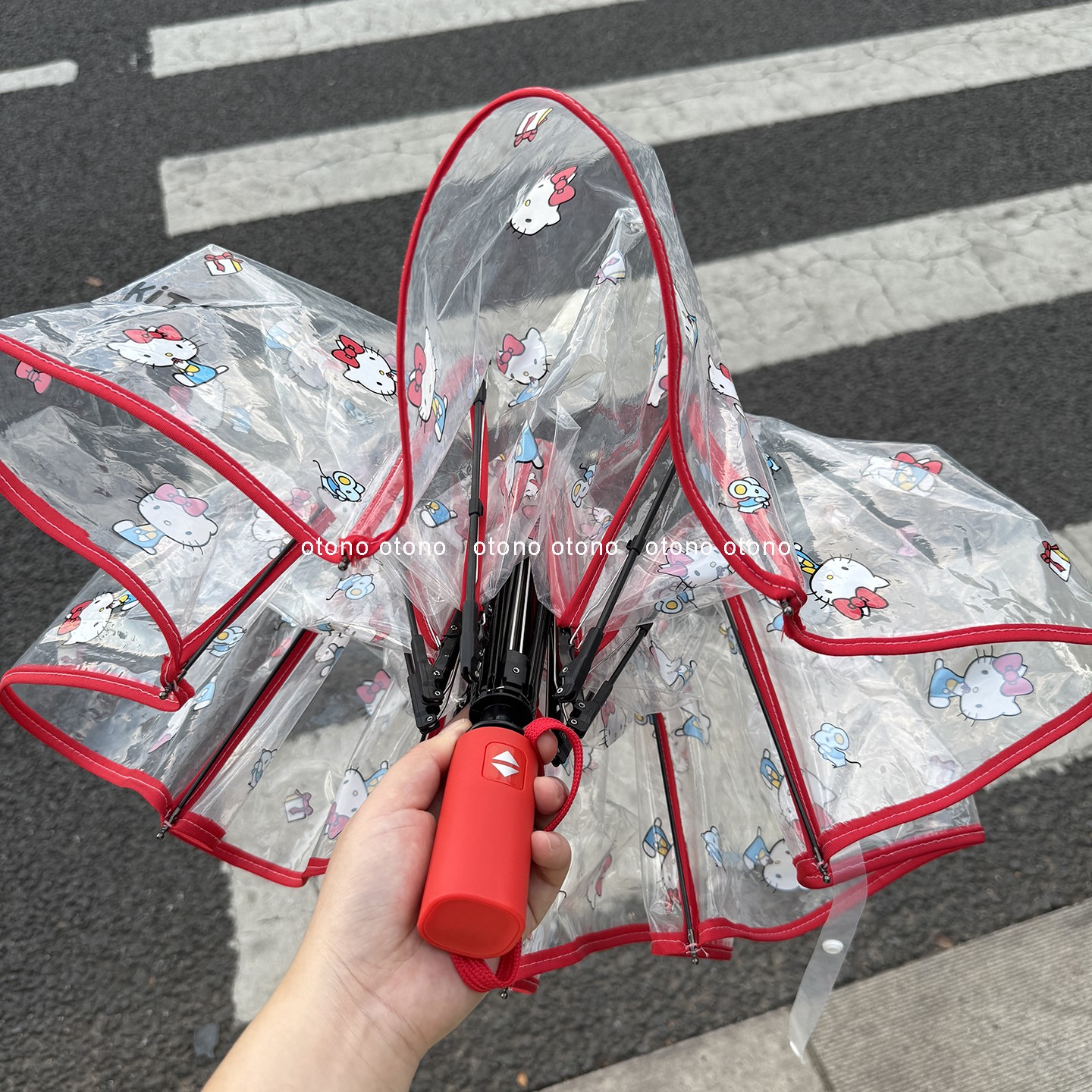正品KT猫高颜值少女心学生雨伞女hellokitty可爱透明自动折叠伞