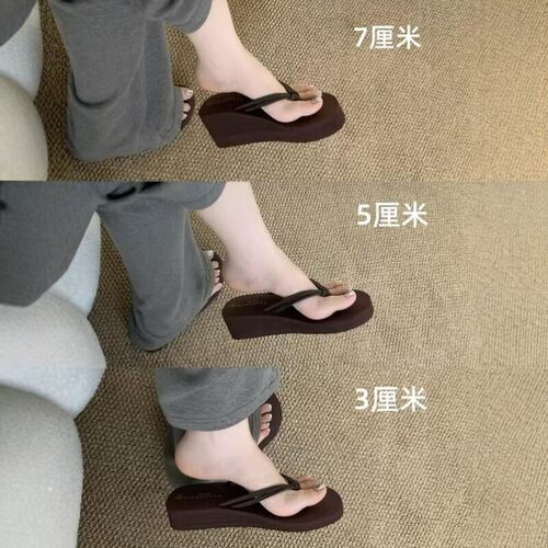 美貌与舒适度共存！！好洋气！超轻EVA坡跟增高不磨脚夹趾人字拖~