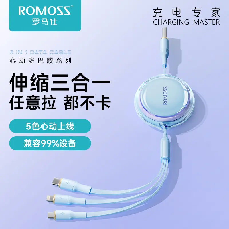 罗马仕一拖三100w多接口充电线