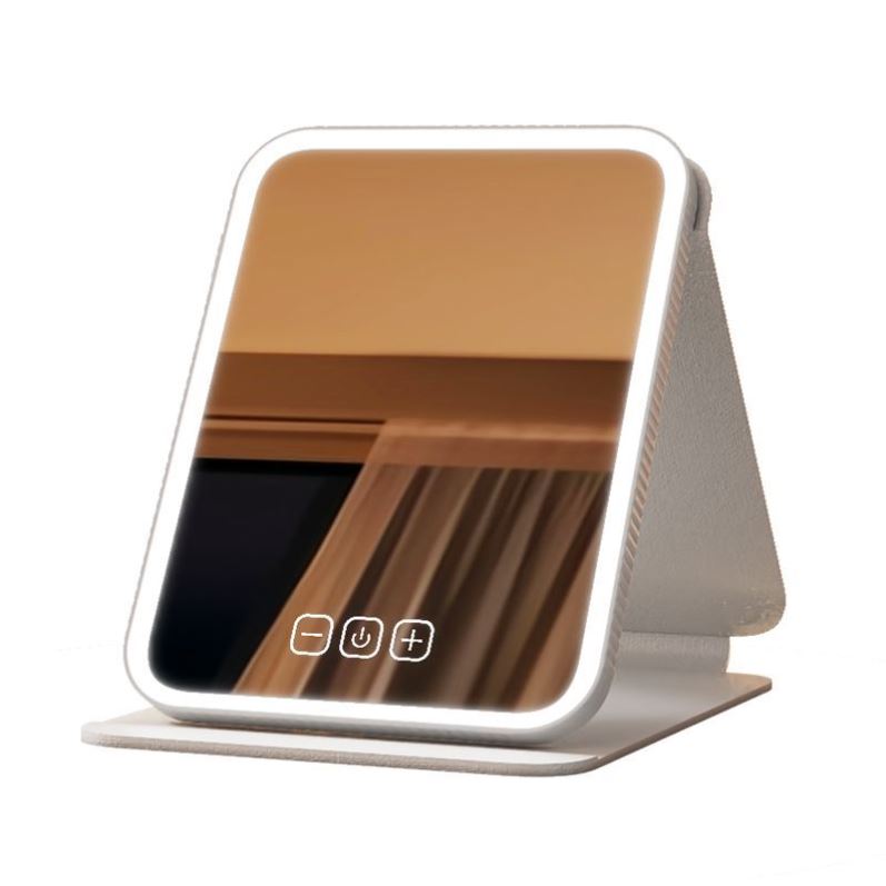 LED化妆镜便携可折叠方形带灯补光镜子台式桌面学生宿舍梳妆镜