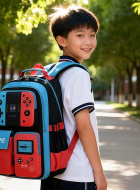 爱迪生小学生3-6年级书包轻便大容量减负护脊儿童双肩包撞色夜光