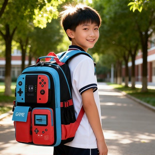 爱迪生小学生3-6年级书包轻便大容量减负护脊儿童双肩包撞色夜光