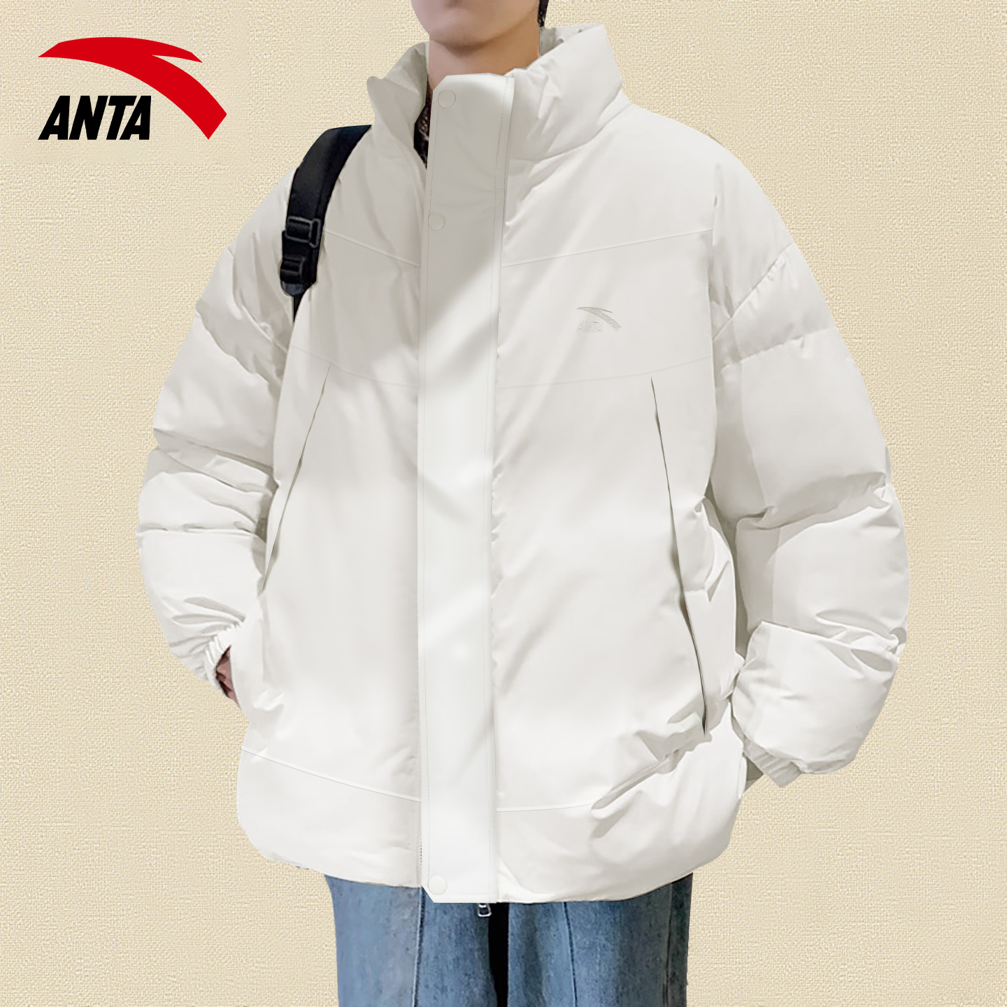 安踏立领中长款棉服男2025秋冬新款青少年保暖内胆面包服防风外套