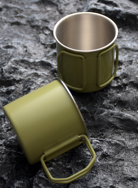 工业户外风 军绿色304不锈钢随手杯 水杯咖啡啤酒杯子折叠把手杯