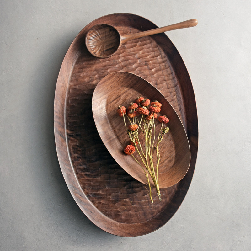 黑胡桃木整木手工雕纹木质日式托盘置物盘餐盘果盘茶盘毛巾碟,餐饮具,盘,淘宝优惠券,粉丝福利购,淘宝优惠卷