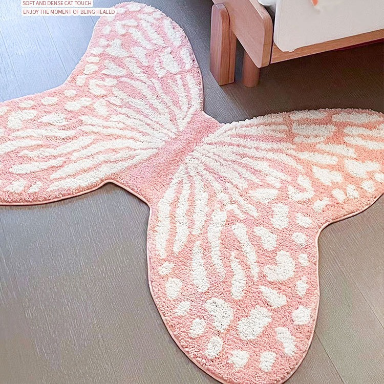 粉色植绒簇绒地毯儿童房客厅加厚隔音脚垫毛毯子卧室蝴蝶床边地垫