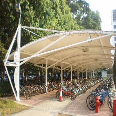 学校膜结构自行车停车遮雨棚制作自洁性膜材料单车隔热遮阳棚加工