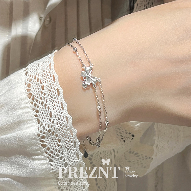 「少女缎带」s925银蝴蝶结手链女轻奢小众设计感高级精致手饰礼物