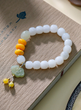 和田玉蜜蜡珠串手串DIY古风精致古色古香祥云老腊流苏女