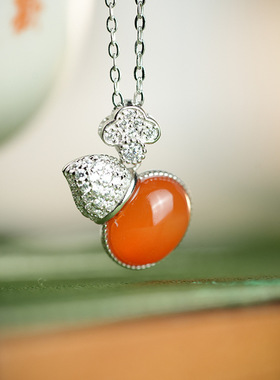 S925银镀18K金南红葫芦新中式轻奢复古宫廷风气质优雅百搭毛衣链