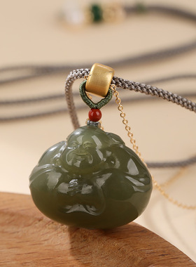 青玉抱抱佛项链编绳精致经典典雅中式复古古风