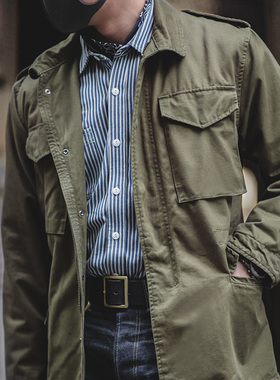 二战军绿美式复古M65野战夹克阿美咔叽军版冲风衣工装立领外套男