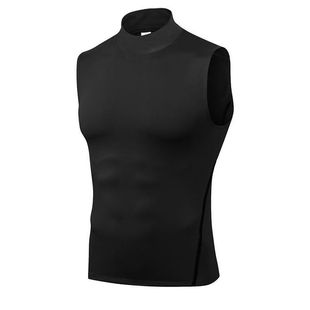 男装半高领背心纯色弹力健身纯棉全白中领马甲男式无袖立领打底衫